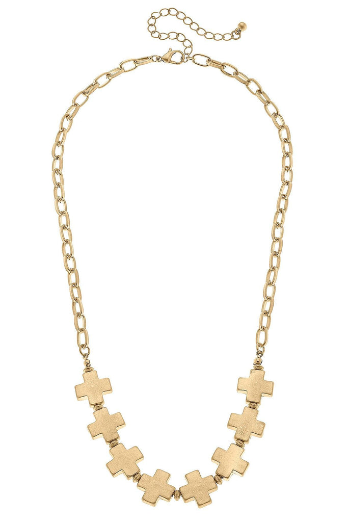 Edith Square Cross Chain Link Necklace in Worn Gold - Canvas Style