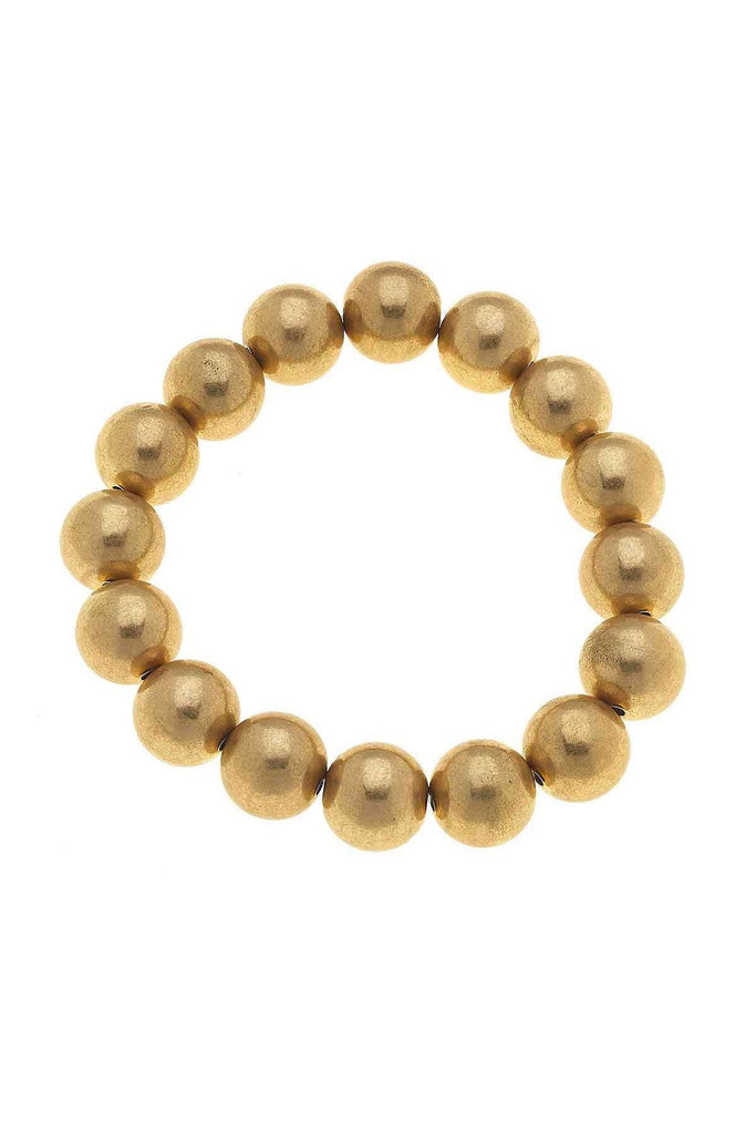 Eleanor 14MM Ball Bead Stretch Bracelet in Worn Gold - Canvas Style
