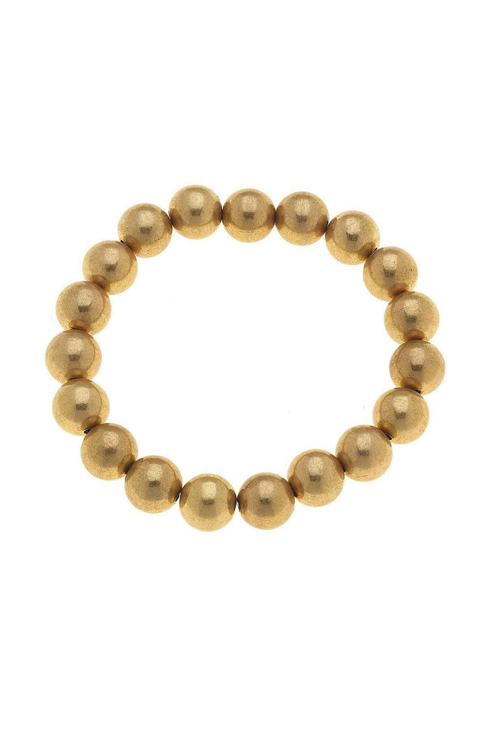 Eleanor 14MM Ball Bead Stretch Bracelet in Worn Gold - Canvas Style