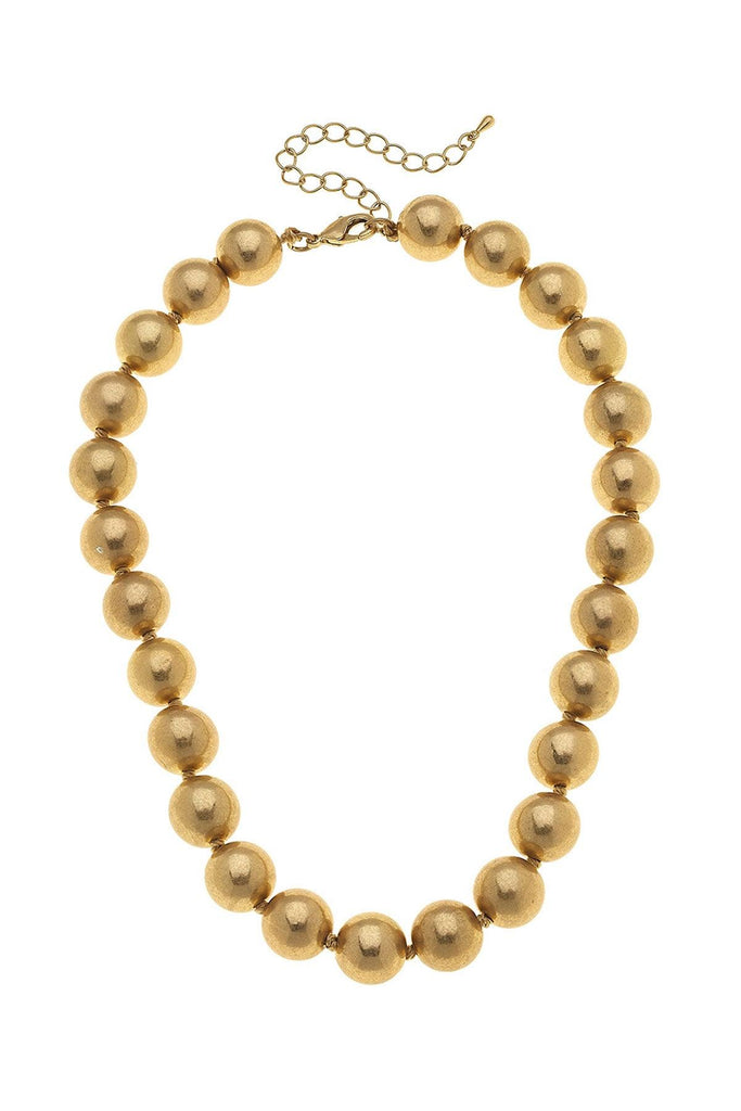 Eleanor 14MM Hand-Knotted Ball Bead Necklace in Worn Gold - Canvas Style