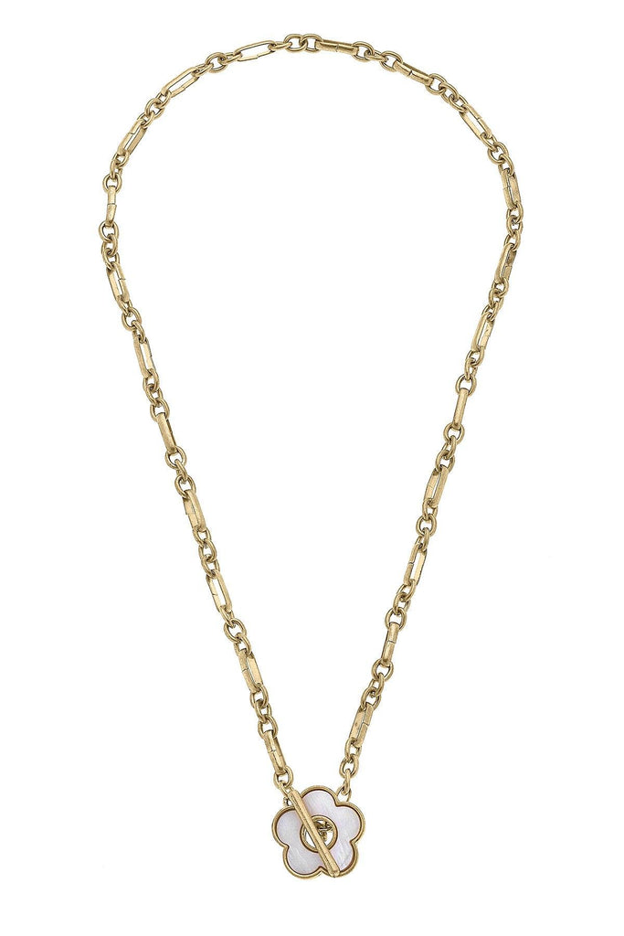 Eleanor Front Toggle Necklace in Worn Gold & M.O.P - Canvas Style