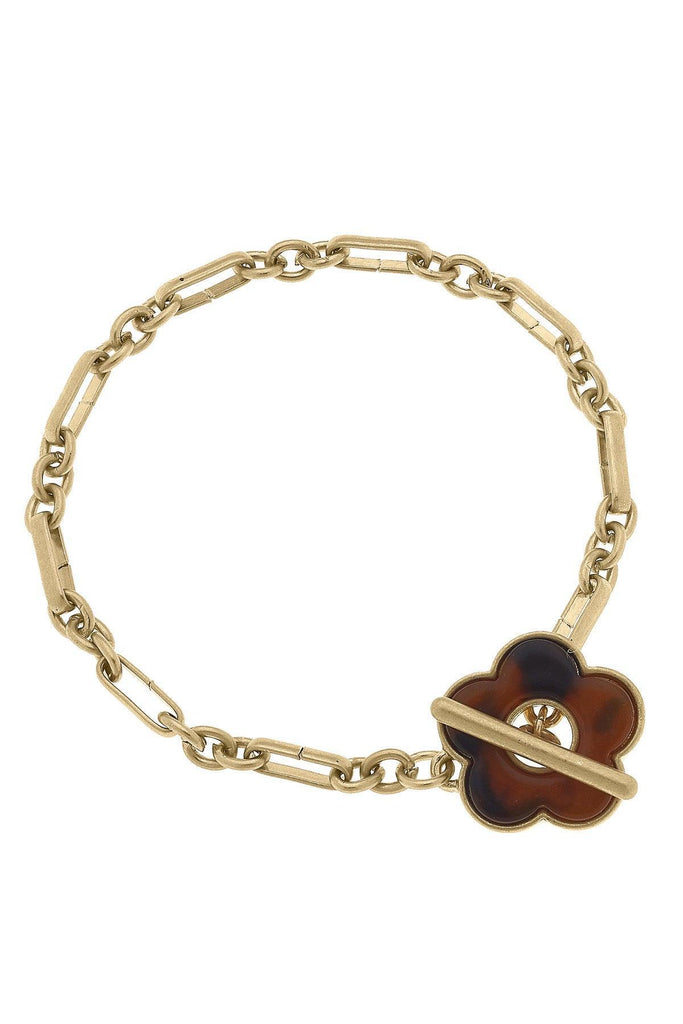 Eleanor T-Bar Bracelet in Worn Gold & Tortoise - Canvas Style