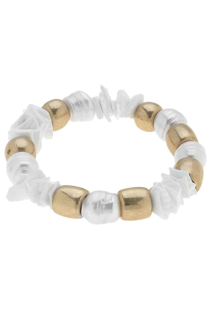 Elle Beaded Shell & Pearl Stretch Bracelet in Ivory - Canvas Style