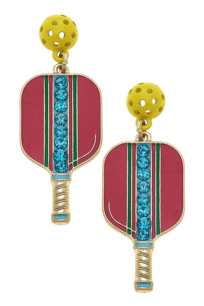 Ellie Pickleball Enamel Drop Earrings in Fuchsia - Canvas Style