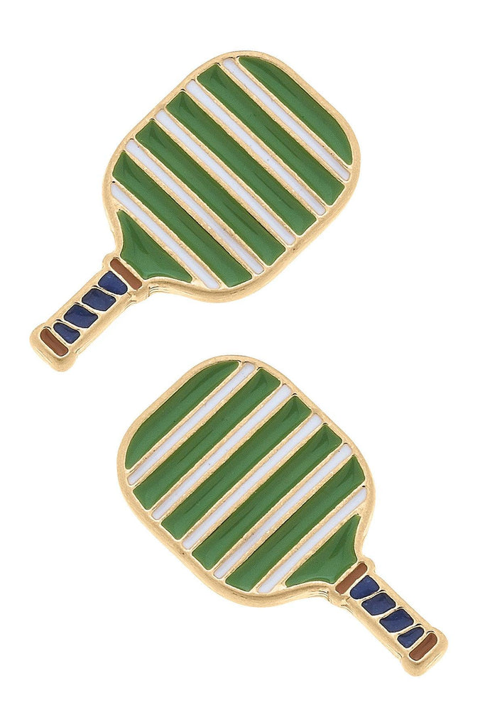 Ellie Pickleball Paddle Stud Earrings in Green - Canvas Style