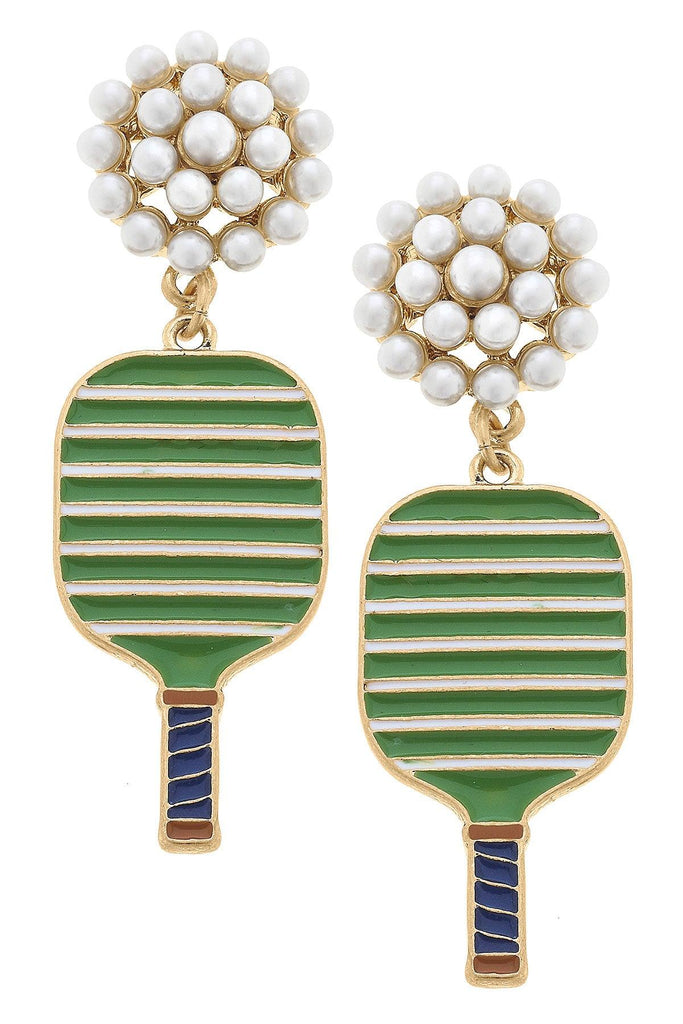 Ellie Pickleball Pearl Cluster Drop Earrings in Green - Canvas Style
