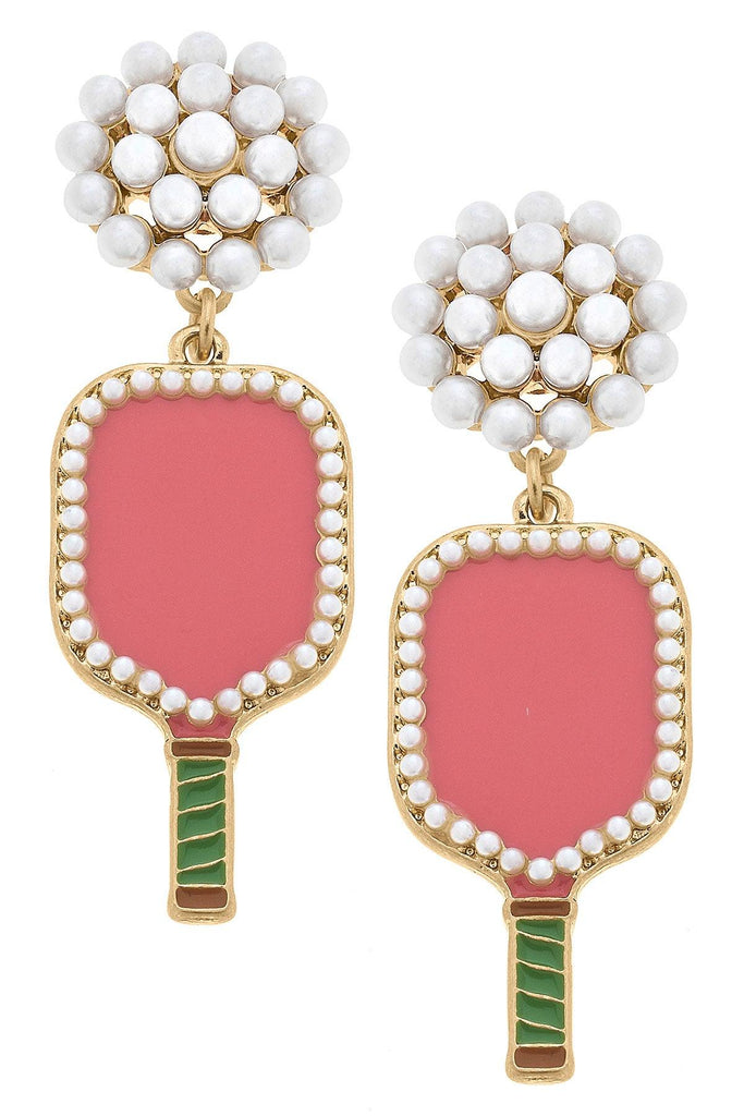 Ellie Pickleball Pearl Cluster Drop Earrings in Pink - Canvas Style