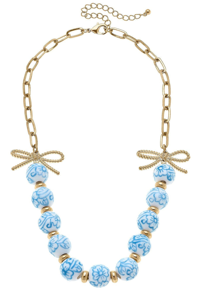 Eloise Porcelain Beaded Chain Link Necklace in Wedgwood Blue - Canvas Style