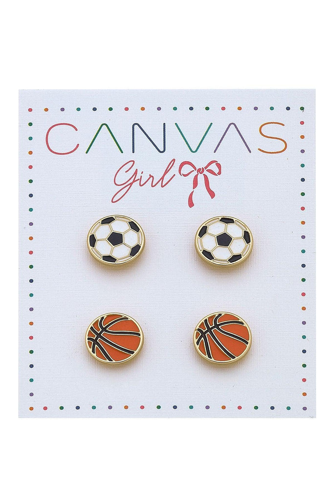Eloise Soccer Ball & Basketball Children’s Stud Earrings (Set of 2) - Canvas Style