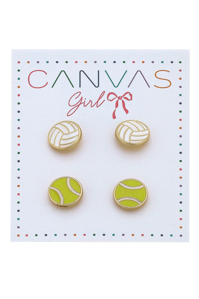 Eloise Volleyball & Tennis Ball Children’s Stud Earrings (Set of 2) - Canvas Style