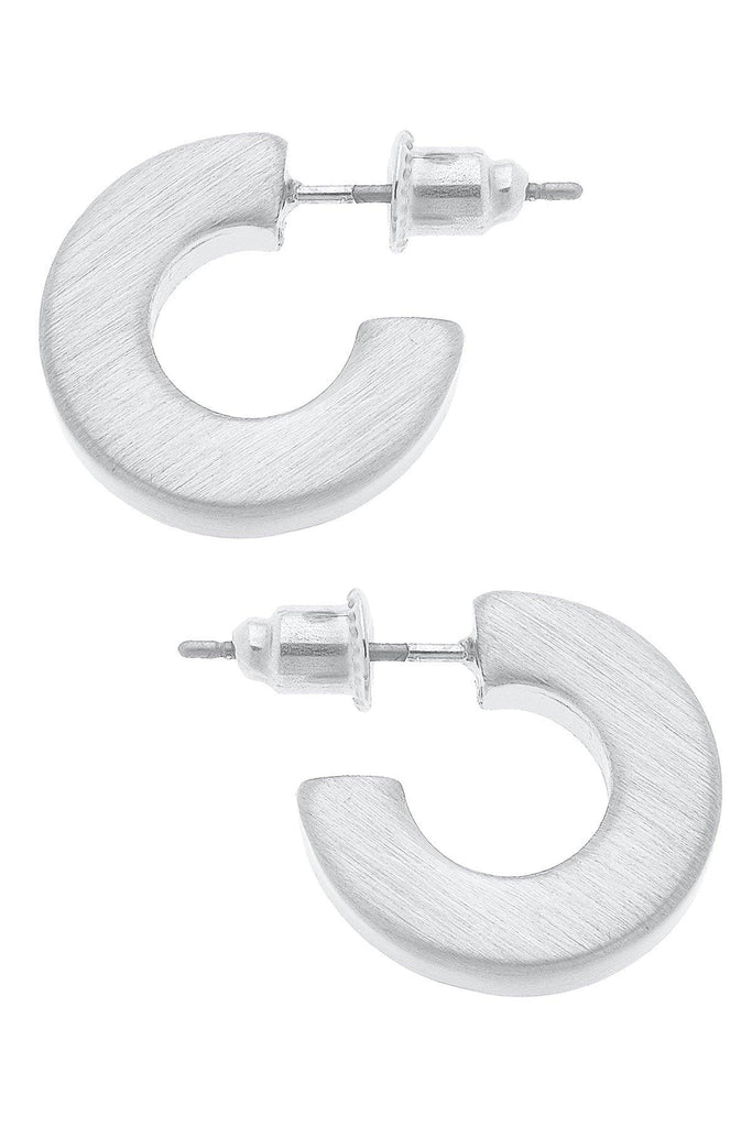 Emmy Small Flat Hoop Earrings in Satin Silver - Canvas Style