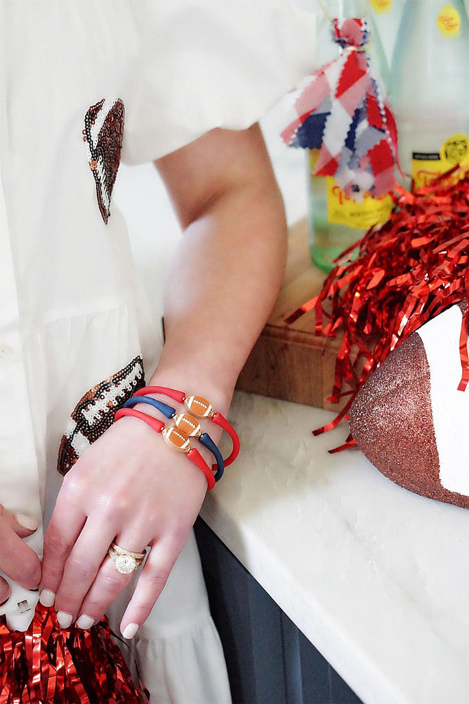 Enamel Football Silicone Bali Bracelet in Red - Canvas Style