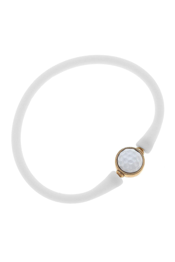 Enamel Golf Ball Silicone Bali Bracelet in White - Canvas Style
