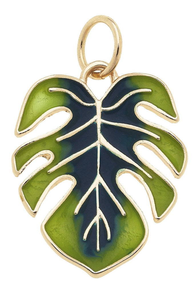Enamel Monstera Leaf Charm in Green - Canvas Style
