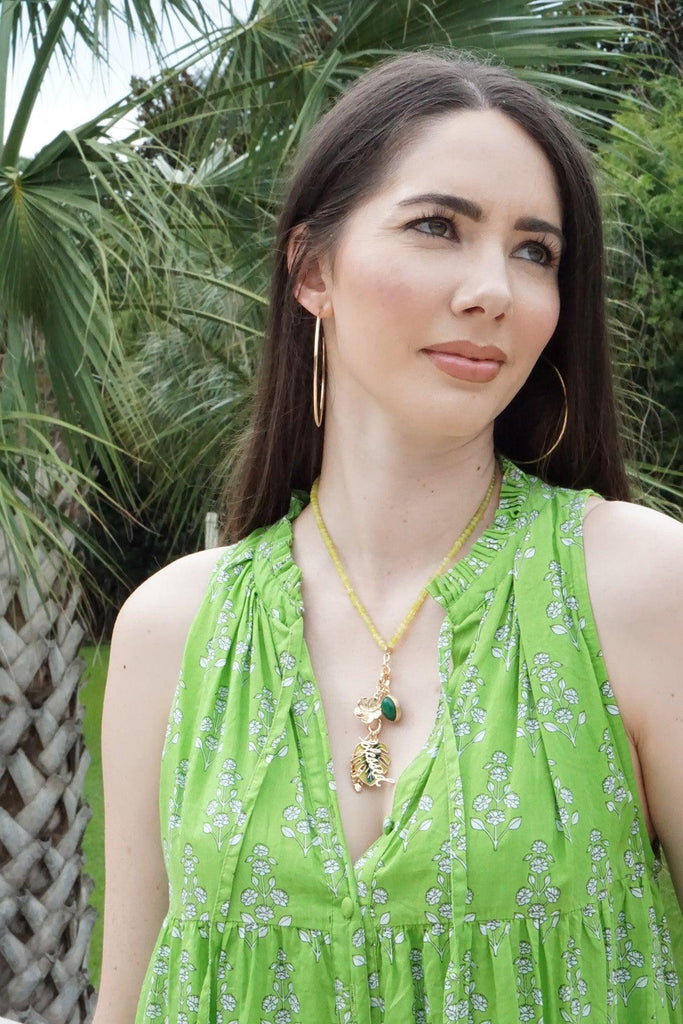 Enamel Monstera Leaf Charm in Green - Canvas Style