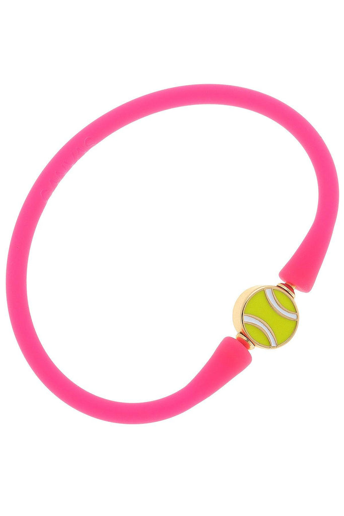 Enamel Tennis Ball Silicone Bali Bracelet in Neon Pink - Canvas Style