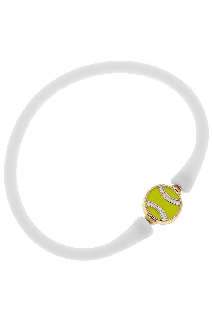 Enamel Tennis Ball Silicone Bali Bracelet in White - Canvas Style