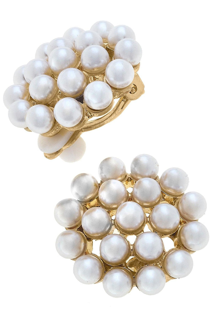 Everly Pearl Cluster Clip-On Earring in Ivory - Canvas Style