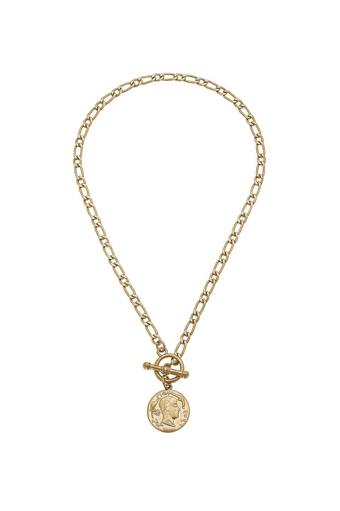 Ezra Coin T-Bar Necklace in Worn Gold - Canvas Style