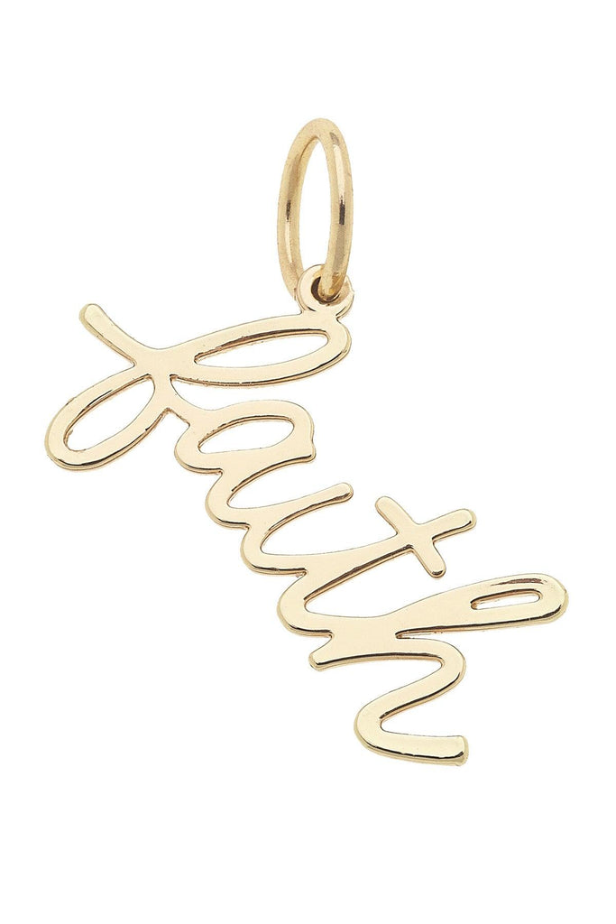 "Faith" Cursive Script Charm in Shiny Gold - Canvas Style