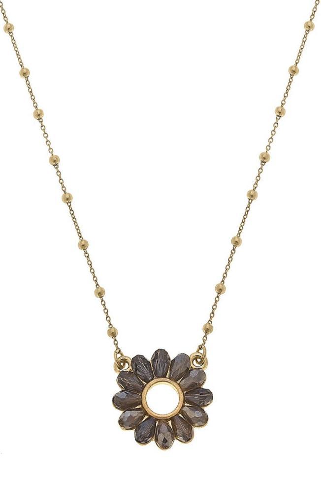 Faye Floral Glass Pendant Necklace in Black Diamond - Canvas Style