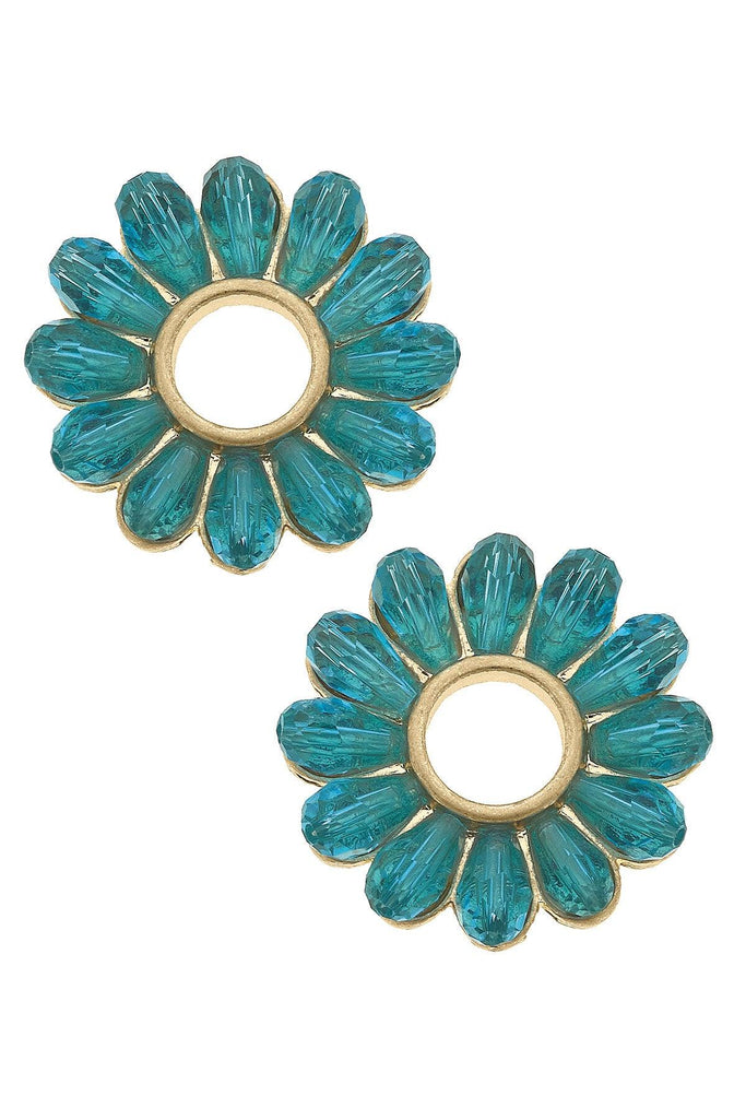 Faye Floral Glass Stud Earrings in Aqua - Canvas Style