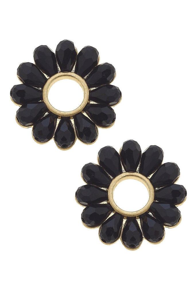 Faye Floral Glass Stud Earrings in Black - Canvas Style