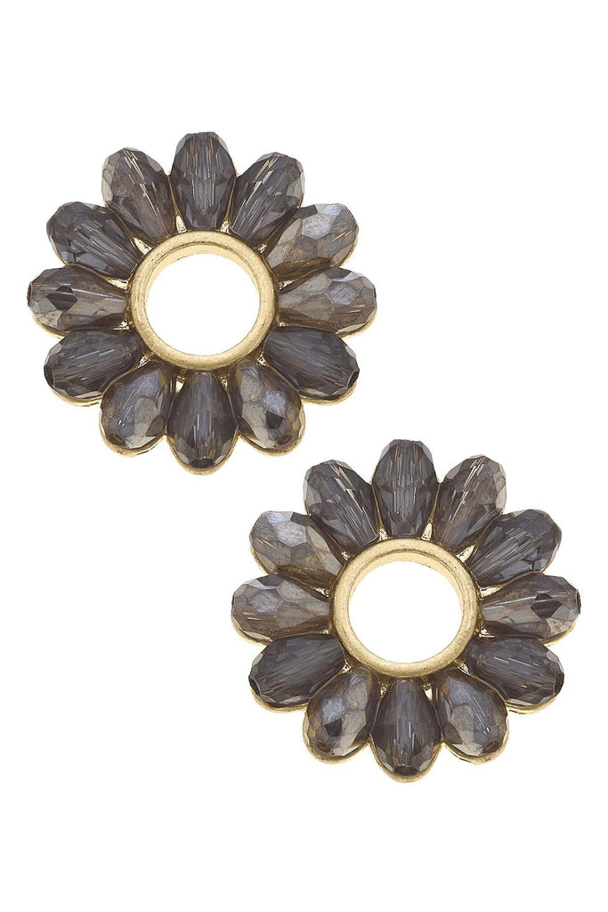 Faye Floral Glass Stud Earrings in Black Diamond - Canvas Style