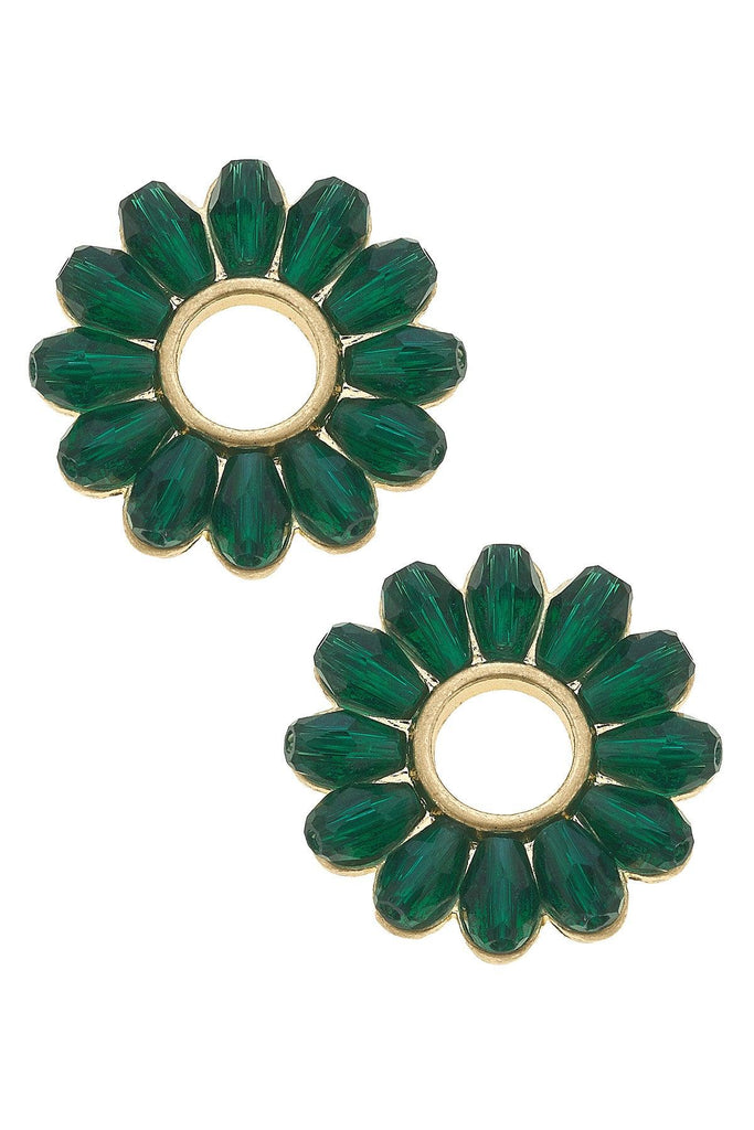 Faye Floral Glass Stud Earrings in Emerald - Canvas Style