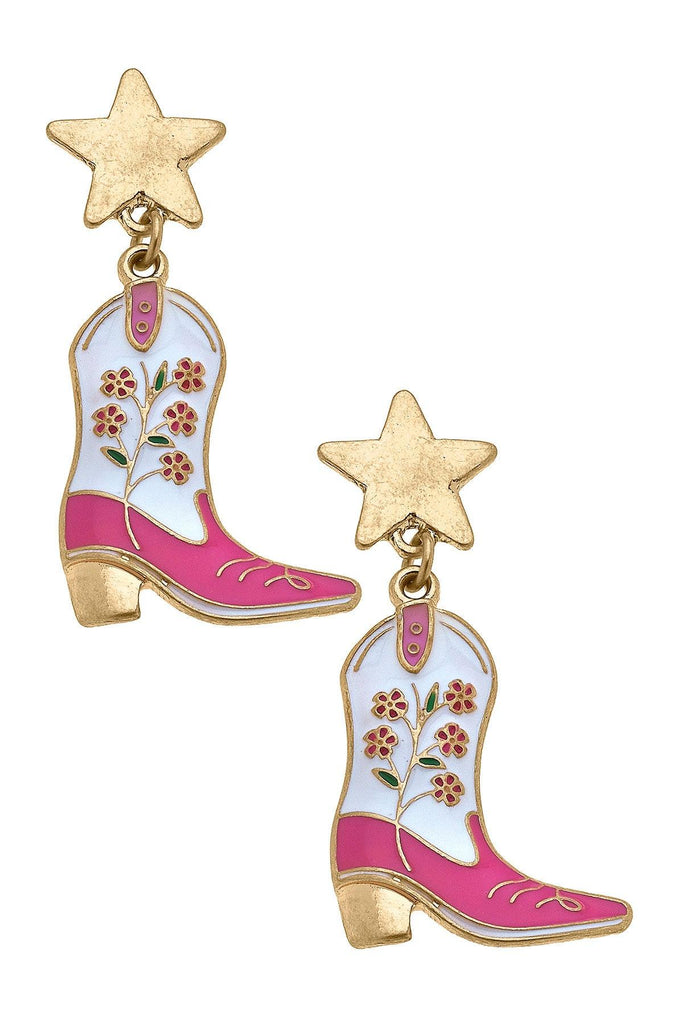 Floral Cowgirl Boots Enamel Earrings - Canvas Style