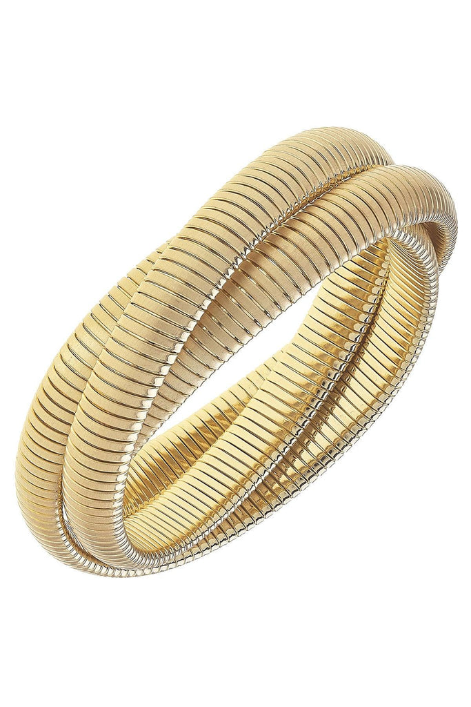 Florence Interlocking 3-Row Watchband Bangle in Satin Gold - Canvas Style