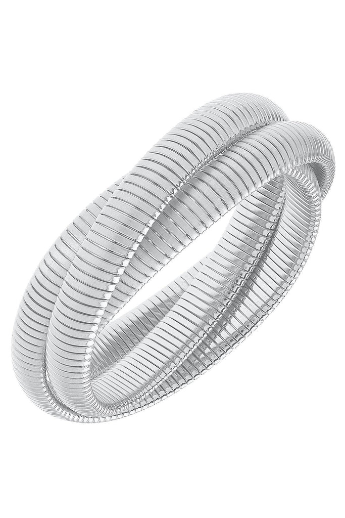 Florence Interlocking 3-Row Watchband Bangle in Satin Silver - Canvas Style