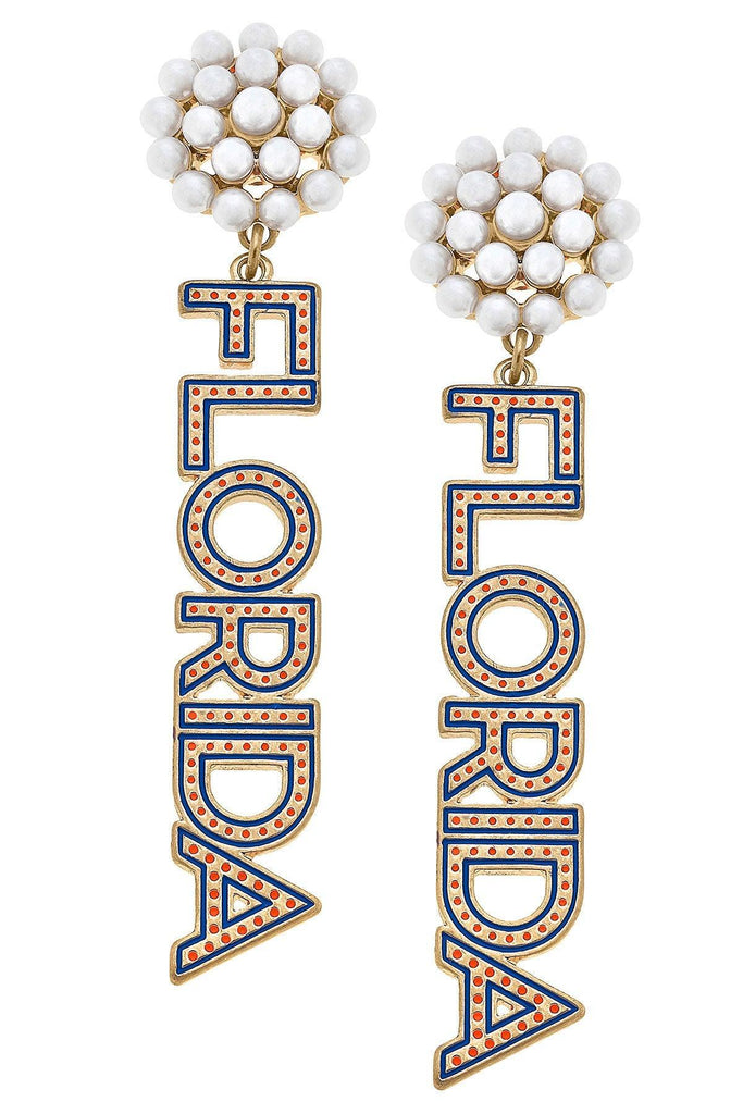 Florida Gators Pearl Cluster Dotted Enamel Drop Earrings - FINAL SALE - Canvas Style