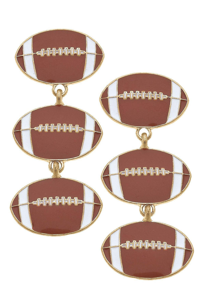 Football Triple Drop Enamel Earrings in Brown - Canvas Style