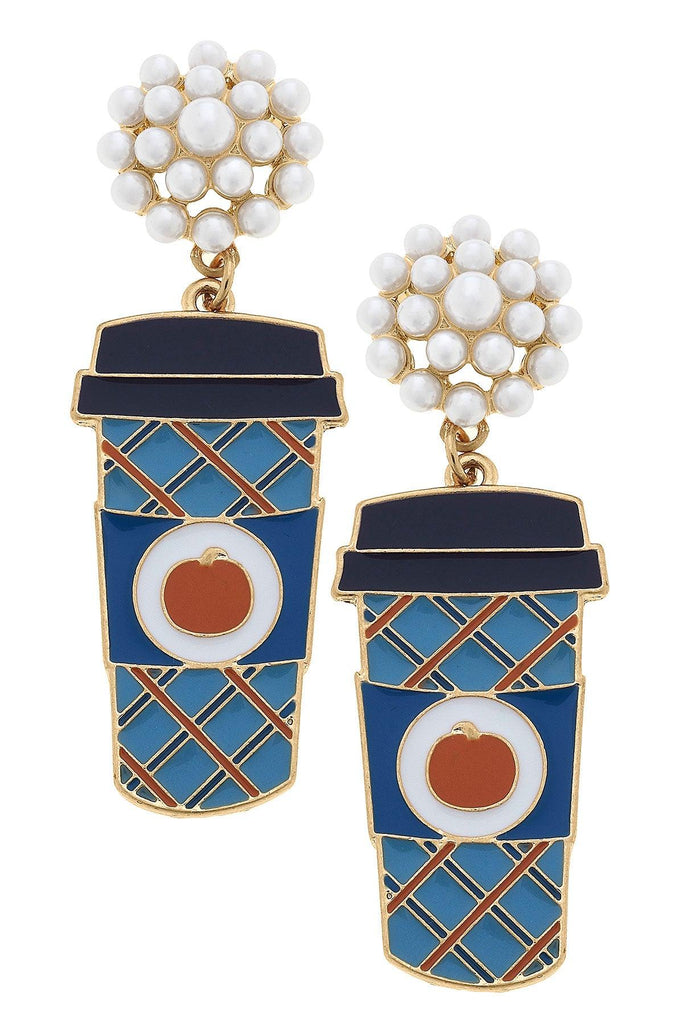 For Pete's Sake Pottery Enamel PSL Earrings in Blue & Orange - Canvas Style