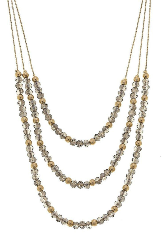 Francie Glass Beaded Multi Strand Necklace in Black Diamond & Gold - Canvas Style