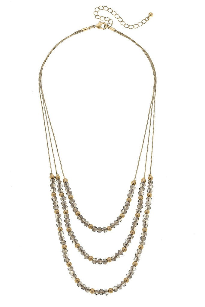 Francie Glass Beaded Multi Strand Necklace in Black Diamond & Gold - Canvas Style