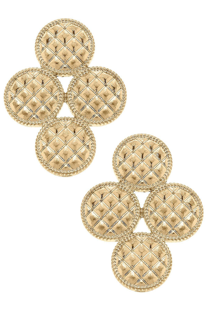 Frasier Quilted Metal Disc Chandelier Earrings in Worn Gold - Canvas Style