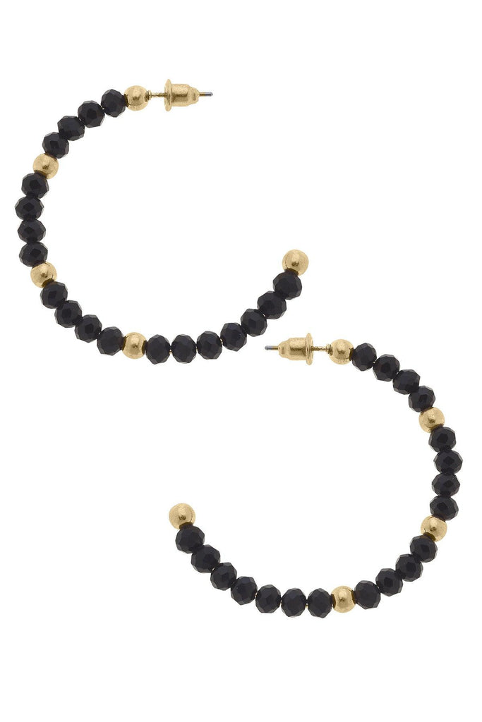 Gabbi Glass Beaded Hoop Earrings in Black & Gold - Canvas Style