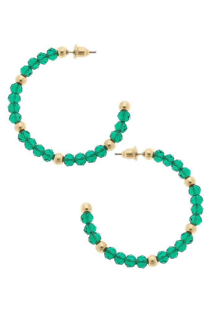 Gabbi Glass Beaded Hoop Earrings in Emerald & Gold - Canvas Style