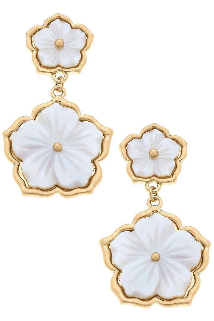 Gabriela Flower Stud Drop Earrings in Mother of Pearl - Canvas Style