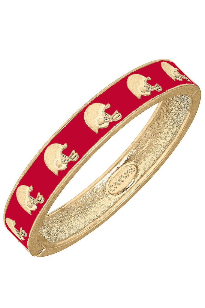 Game Day Enamel Football Helmet Hinge Bangle in Red - Canvas Style
