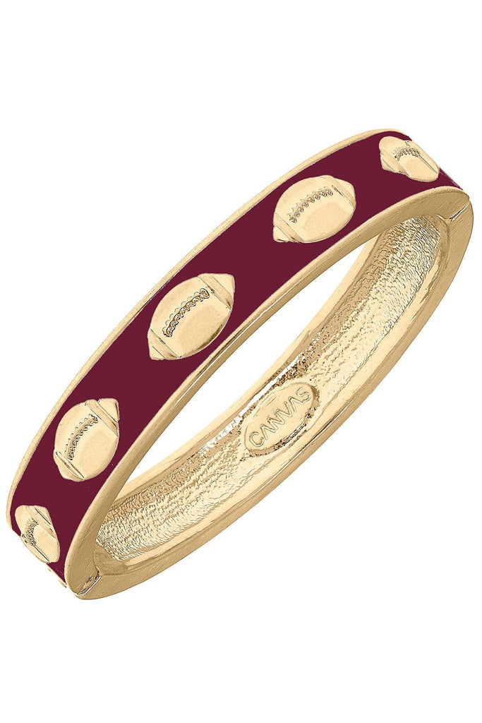Game Day Enamel Football Hinge Bangle in Maroon - Canvas Style