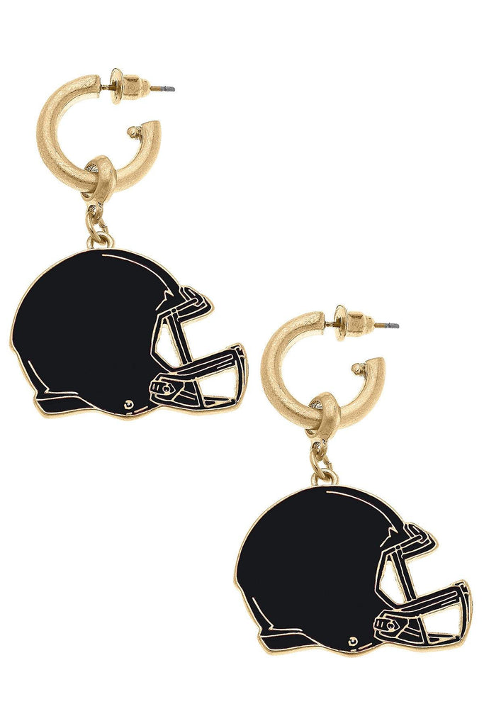 Game Day Football Helmet Enamel Earrings in Black - Canvas Style