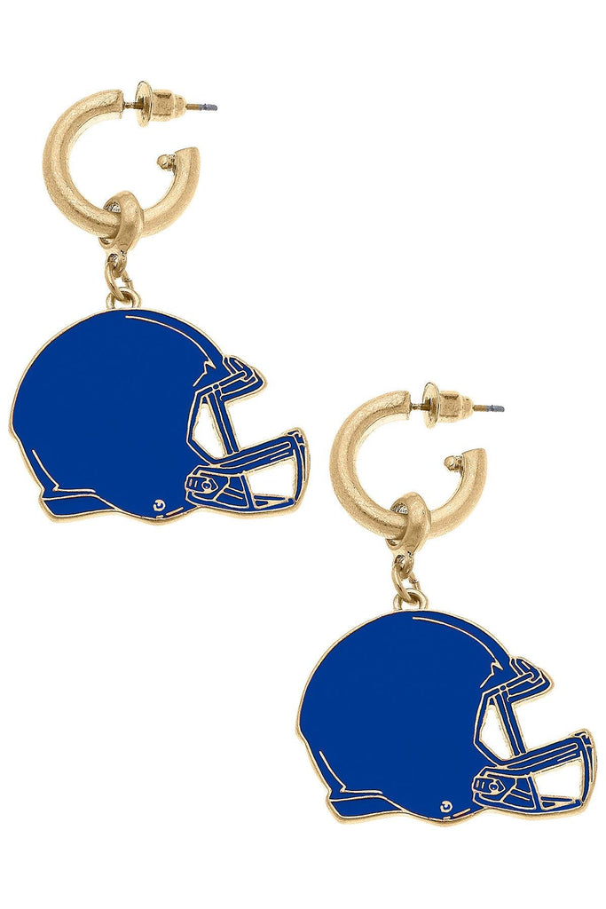 Game Day Football Helmet Enamel Earrings in Blue - Canvas Style