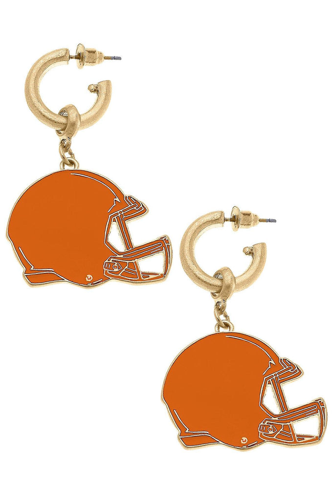 Game Day Football Helmet Enamel Earrings in Burnt Orange - Canvas Style