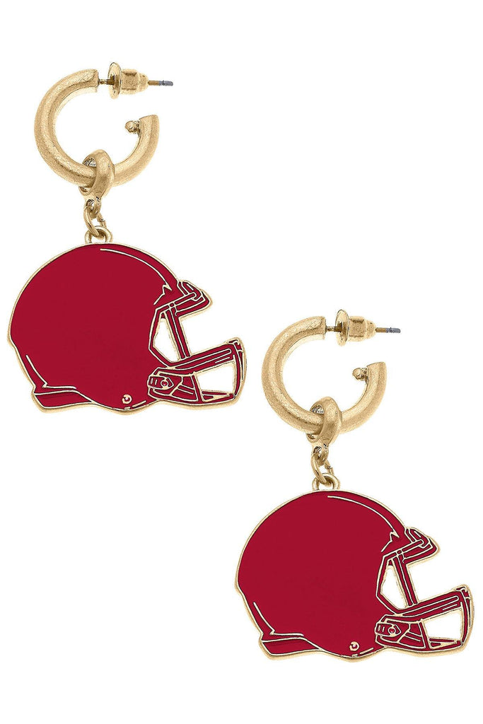 Game Day Football Helmet Enamel Earrings in Crimson - Canvas Style
