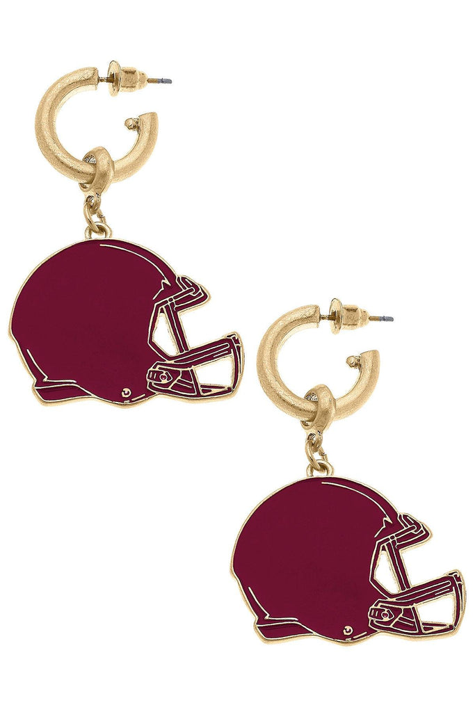 Game Day Football Helmet Enamel Earrings in Maroon - Canvas Style