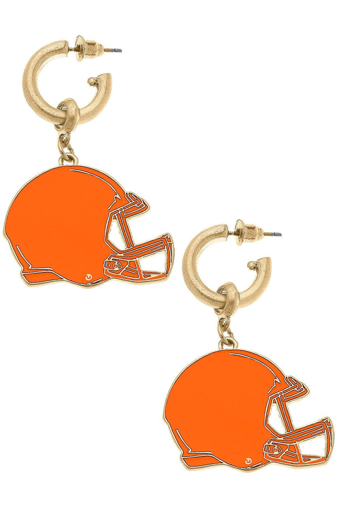 Game Day Football Helmet Enamel Earrings in Orange - Canvas Style