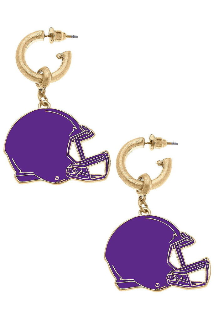 Game Day Football Helmet Enamel Earrings in Purple - Canvas Style